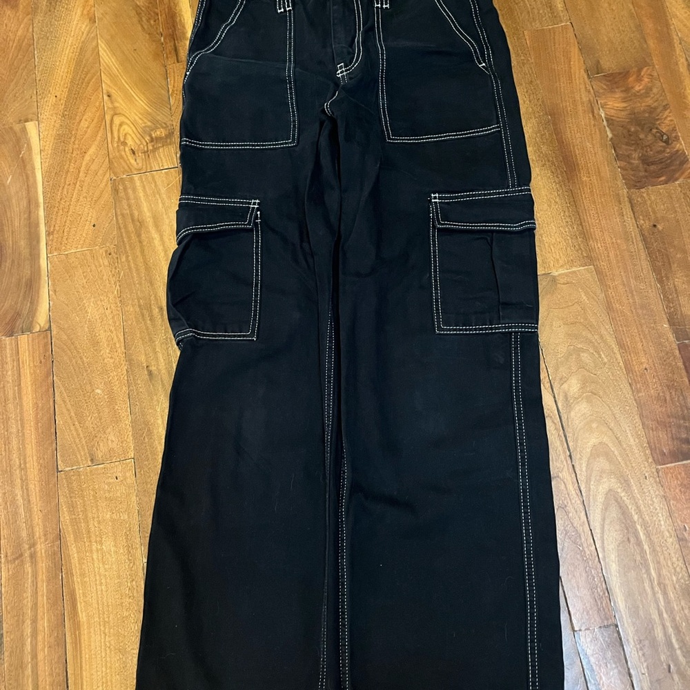 Black Cargo Jeans with White Stitching